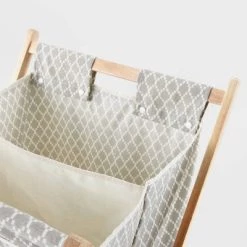Alternative view of Wooden X-Frame Double Hamper Gray Diamond Print - Brightroom™