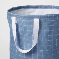 Alternative view of Scrunchable Round Laundry Hamper Blue Stitch Grid - Brightroom™
