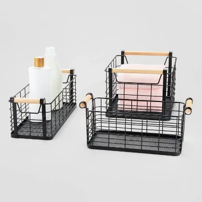 Wire Natural Wood Handles Milk Crate - Brightroom™ Black 3 Wire Natural Wood Handles Milk Crate - Brightroom™ Black - Image 3