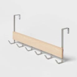 Alternative view of Large Over the Door Hook with Wood 6 Hooks - Brightroom™ Matte Black