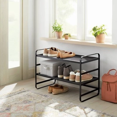 2 Tier Shoe Rack Metal Mesh - Brightroom™ Black 1 2 Tier Shoe Rack Metal Mesh - Brightroom™ Black