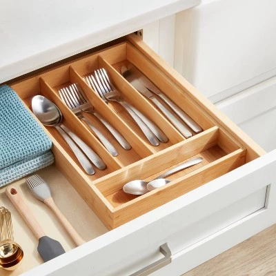 Bamboo 5 Compartment Flatware Drawer Organizer Brown - Brightroom™ 1 Bamboo 5 Compartment Flatware Drawer Organizer Brown - Brightroom™