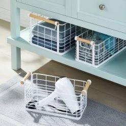 Rectangular Wire Natural Wood Handles Basket - Brightroom™ White