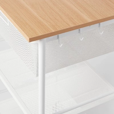 Metal Storage Cart with Mesh Drawer and Wood Top - Brightroom™ White 2 Metal Storage Cart with Mesh Drawer and Wood Top - Brightroom™ White - Image 2