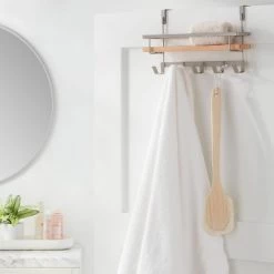 Shelf Rack with 5 Hooks - Brightroom™ Brushed Nickel
