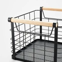 Alternative view of Wire Natural Wood Handles Milk Crate - Brightroom™ Black