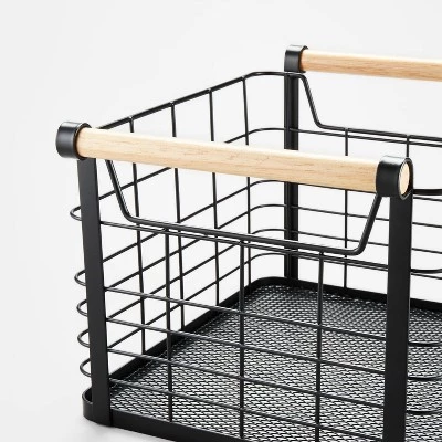 Wire Natural Wood Handles Milk Crate - Brightroom™ Black 2 Wire Natural Wood Handles Milk Crate - Brightroom™ Black - Image 2