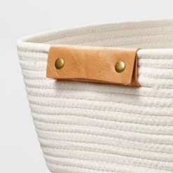 Alternative view of 13" Decorative Coiled Rope Square Base Tapered Basket Small White - Brightroom™