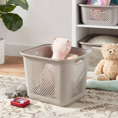 Large Decorative Plastic Bin with Cutout Handles - Brightroom™ White 1 Large Decorative Plastic Bin with Cutout Handles - Brightroom™ White