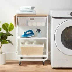 Metal Storage Cart with Mesh Drawer and Wood Top - Brightroom™ White
